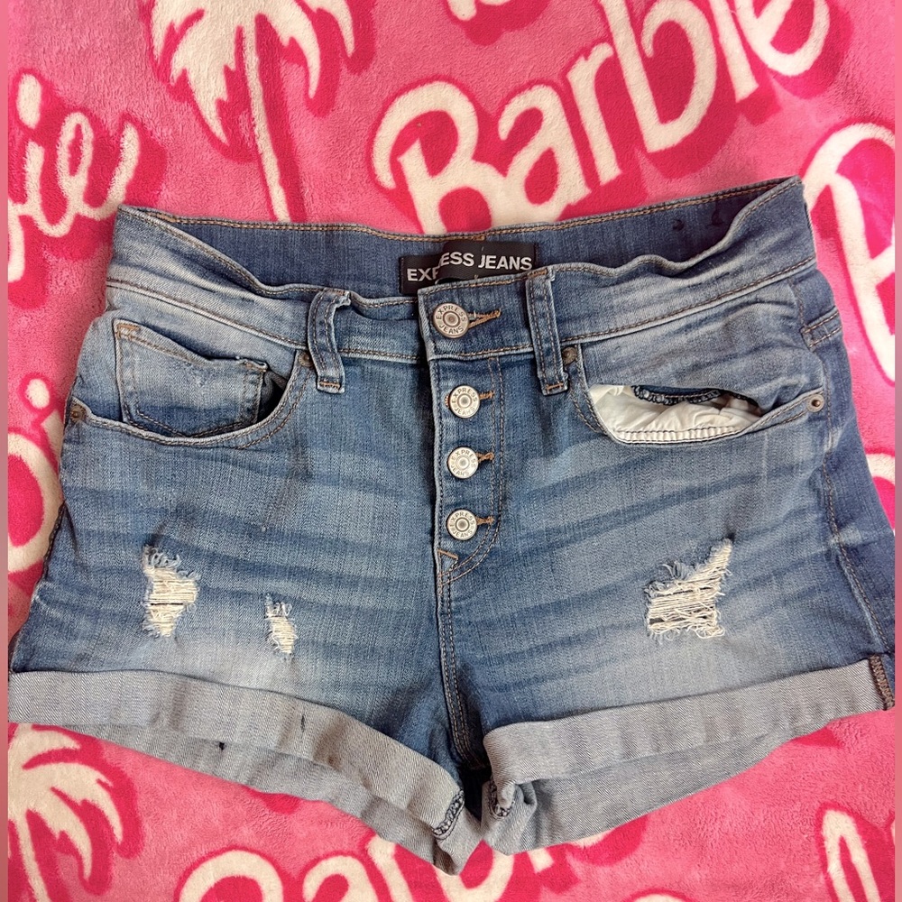 👽 Express Distressed Button-Fly Cuffed Denim Shorts | Size 4